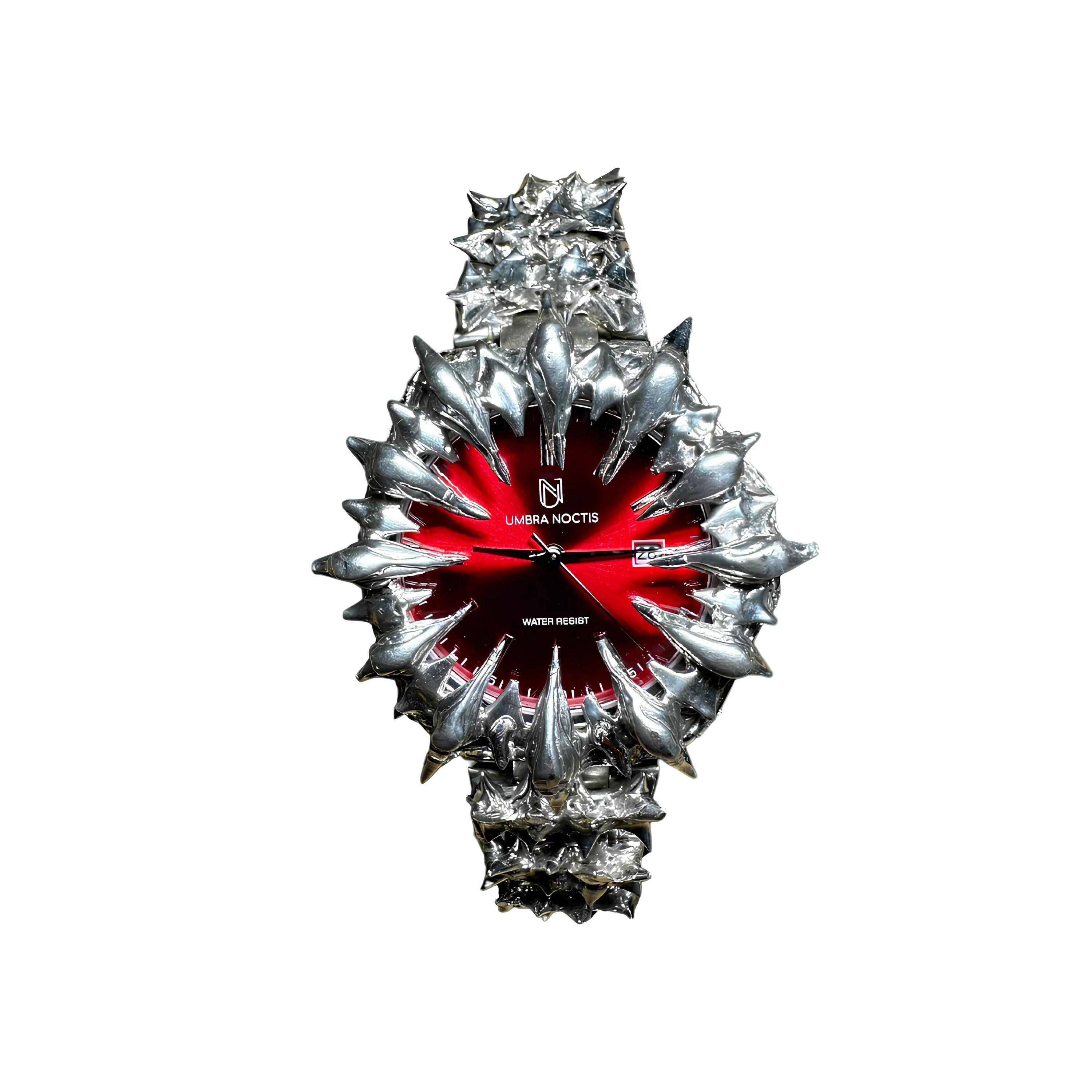 Bloodstone gothic watch by Umbra Noctis – Red stainless steel timepiece with sapphire glass