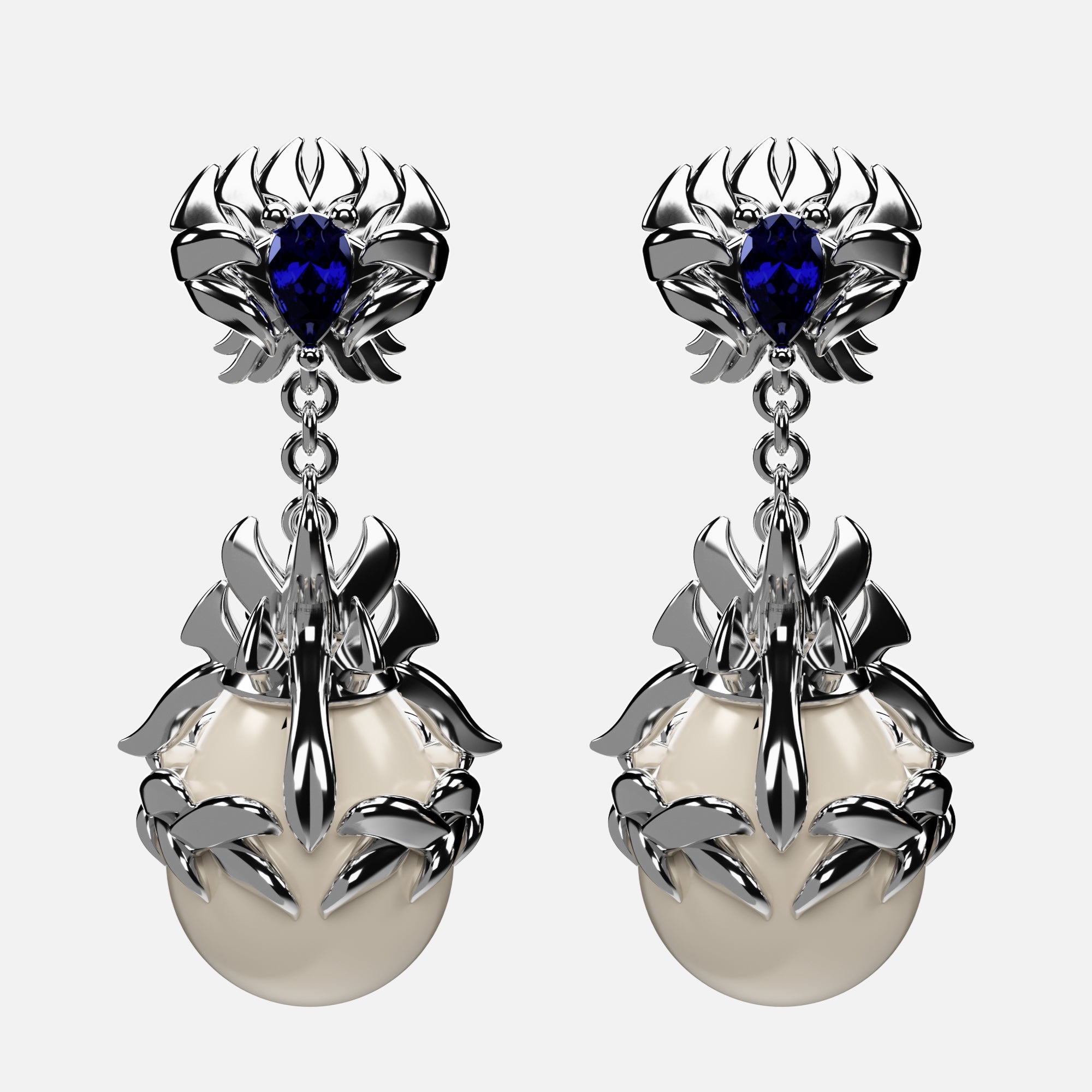 Sacred Pearl Blue Gothic Earrings | Stainless Steel | Umbra Noctis
