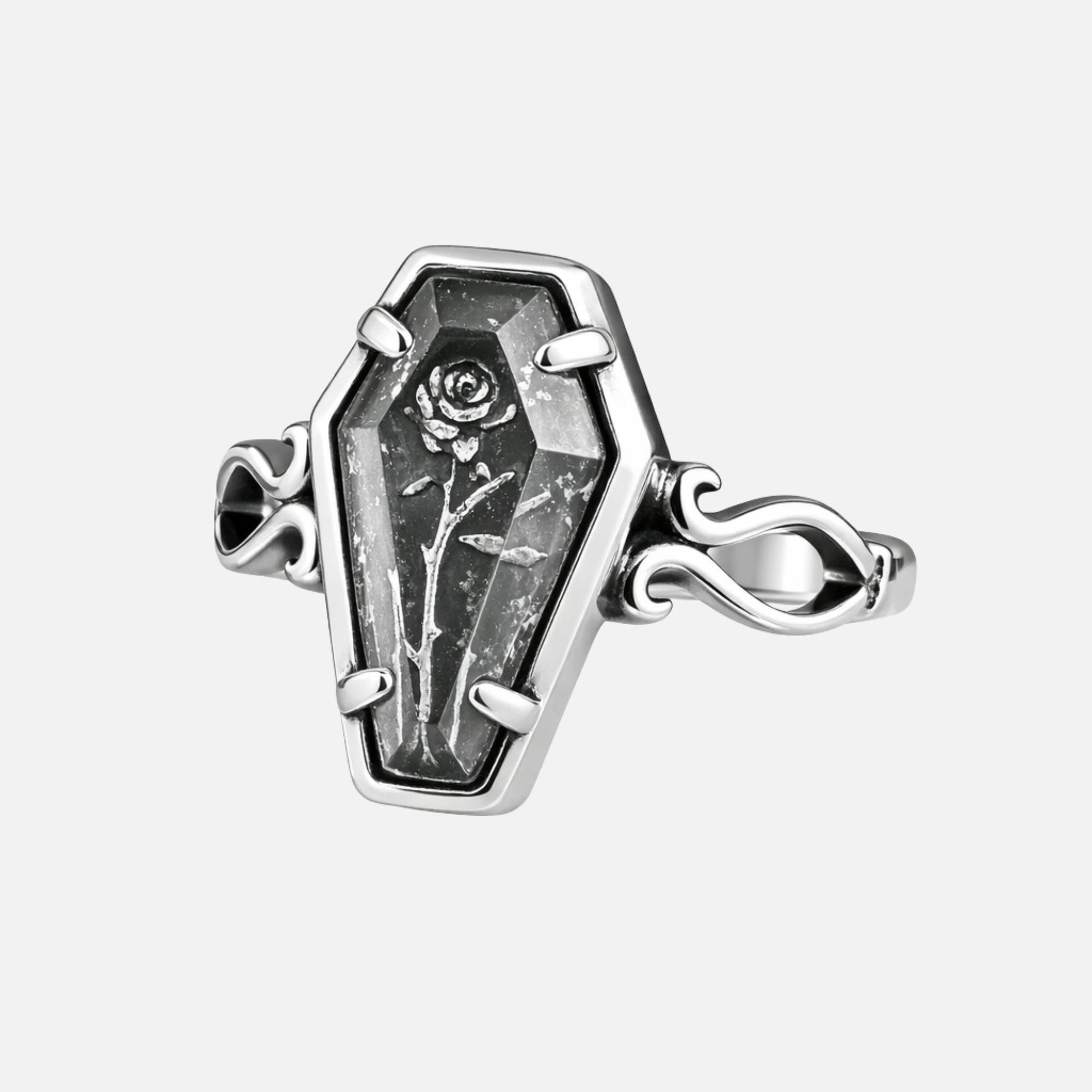 Resting Rose Gothic Coffin Ring