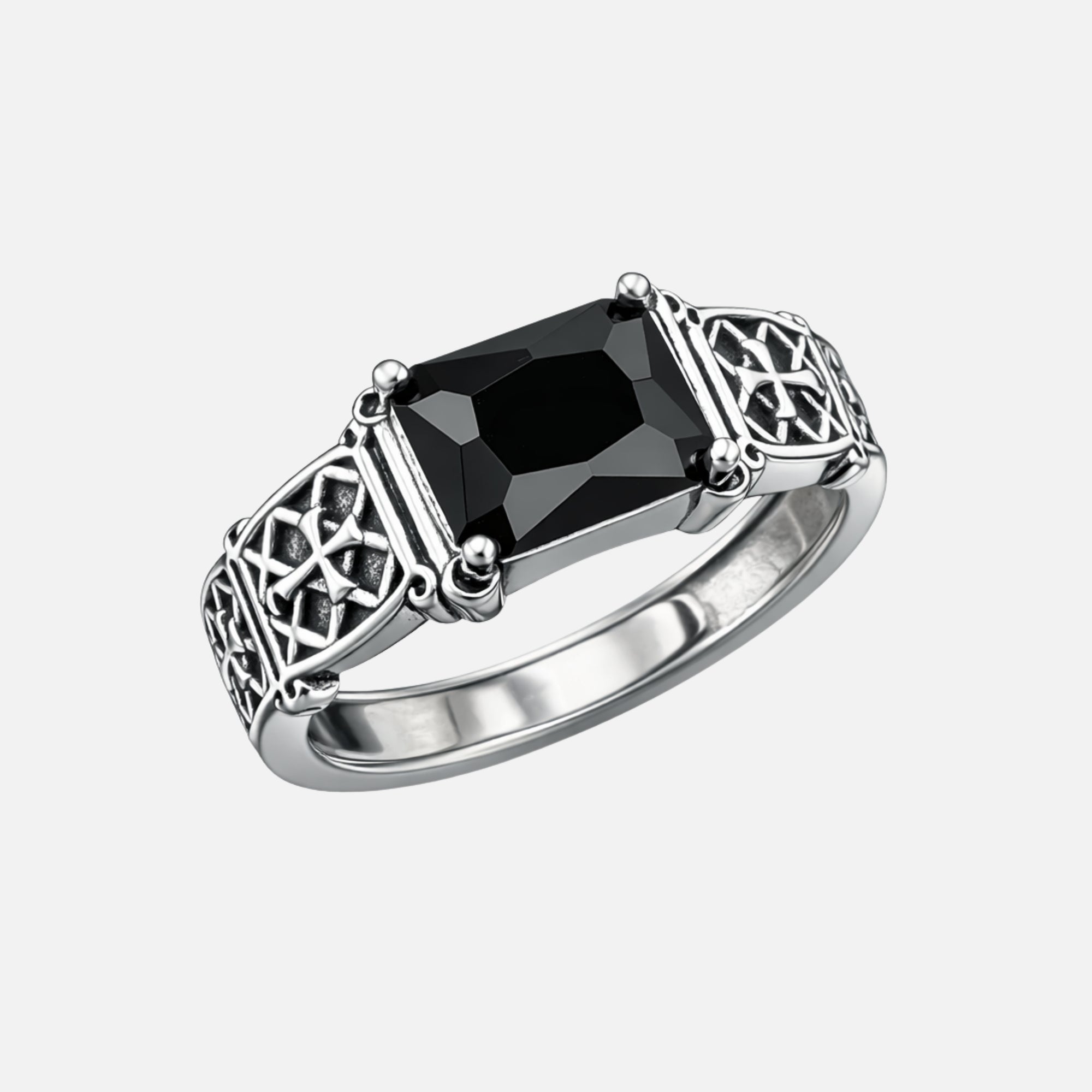 Obsidian Gothic Cross Ring